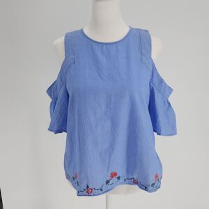 Light blue with white pinstripes off the shoulder summer top by EXPRESS (M)